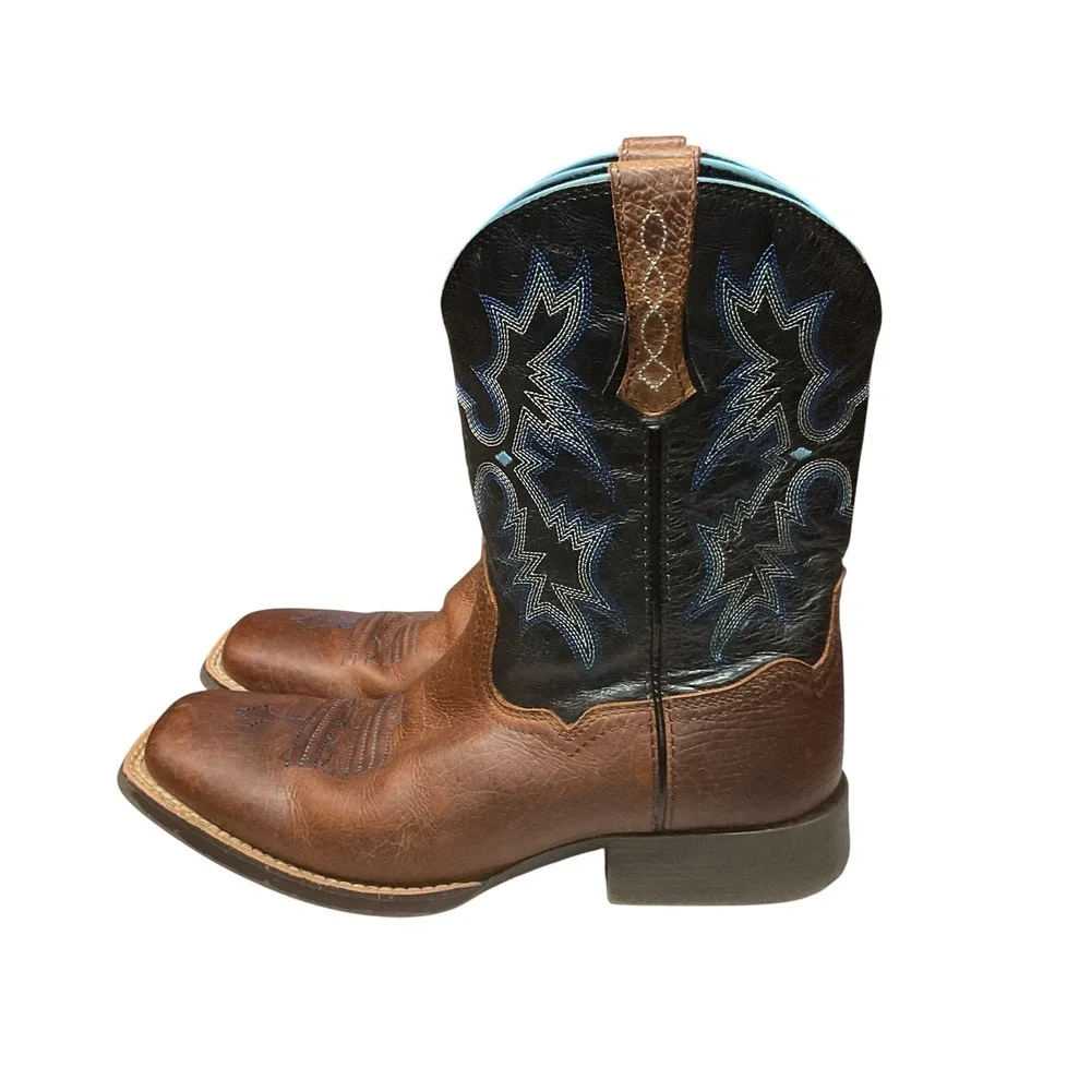 Ariat Girls' Tombstone Leather Western Square Toe Slip On Cowgirl Boots Size 5